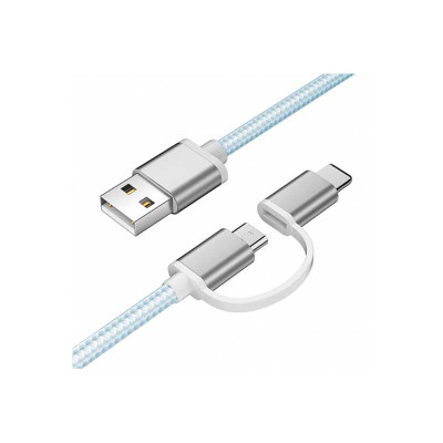 Kabel USB 2w1 microUSB/typ C srebrny